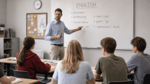 Profesor impartiendo clase de inglés
