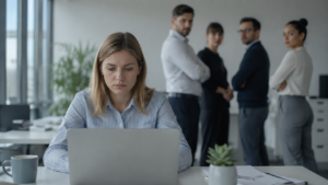 Trabajadora aislada de sus compañeros, una situación de acoso laboral.