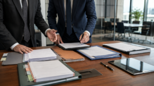 Cierre de un acuerdo entre empresas mediante un contrato mercantil.
