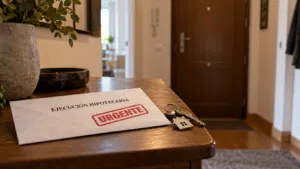 Sobre de ejecución hipotecaria junto a las llaves de una vivienda habitual